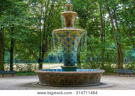 Art Deco Fountain Modeled On A Plant In A Public Park In Germany.