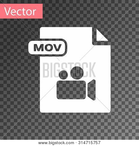 White Mov File Document. Download Mov Button Icon Isolated On Transparent Background. Mov File Symbo