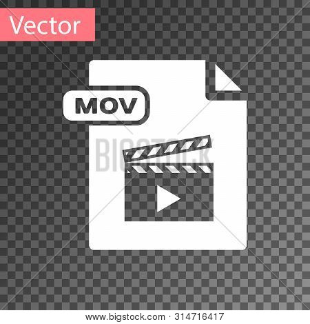 White Mov File Document. Download Mov Button Icon Isolated On Transparent Background. Mov File Symbo
