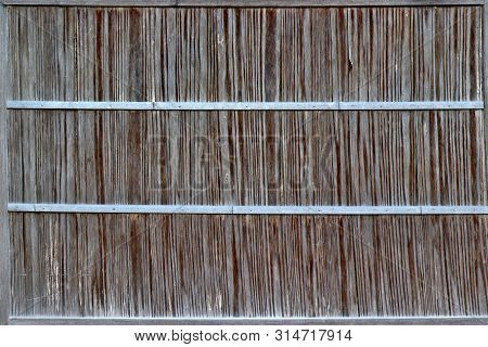 Close Up ,texture Of Old Wood Japanese Art Of Outsite Temple Wall.