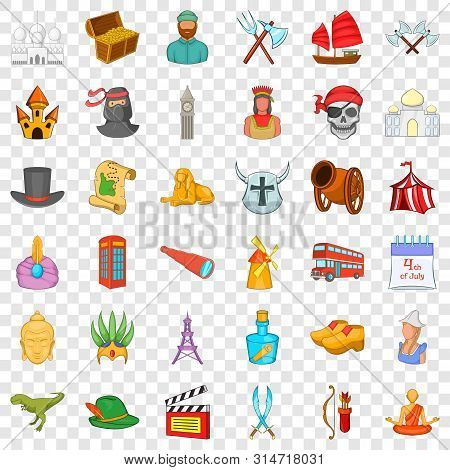 Buddha Icons Set. Cartoon Style Of 36 Buddha Vector Icons For Web For Any Design