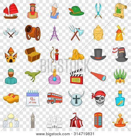 Horned Helmet Icons Set. Cartoon Style Of 36 Horned Helmet Vector Icons For Web For Any Design