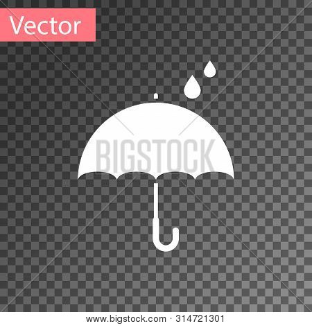 White Umbrella And Rain Drops Icon Isolated On Transparent Background. Waterproof Icon. Protection, 
