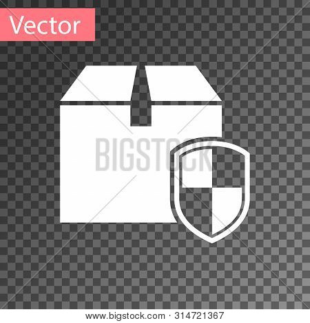 White Delivery Pack Security Symbol With Shield Icon Isolated On Transparent Background. Delivery In