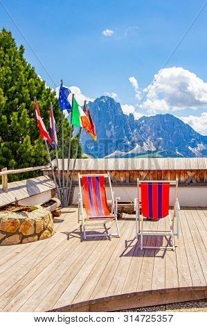 Beautiful View To Place Of Rest With Sunbeds Near Funicular Col Raiser, Captured With One Of The Dol