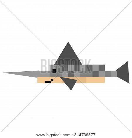 Cute 8 Bit Sailfish Vector Illustration. Swordfish Pixel Clipart. Sealife Graphic.