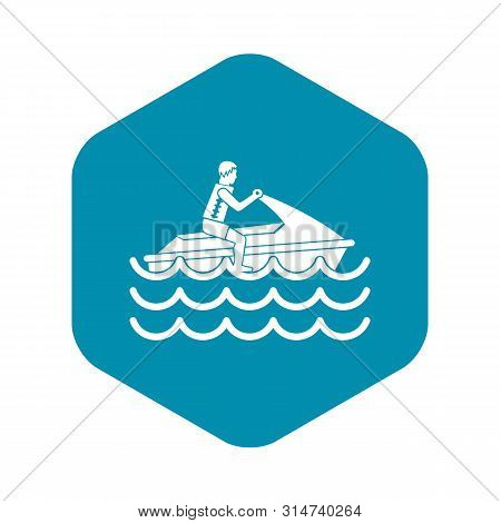 Man On Jet Ski Rides Icon. Simple Illustration Of Man On Jet Ski Rides Vector Icon For Web
