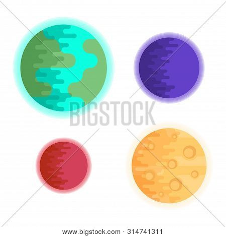 Isolated Planets On White Background, Including The Earth And The Moon. Vector Flat Illustration.