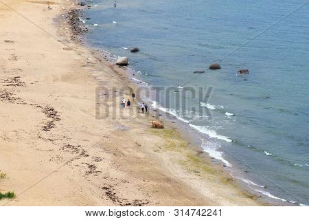 Aerial View Of A Sandy Beach On The Baltic Sea Coast.