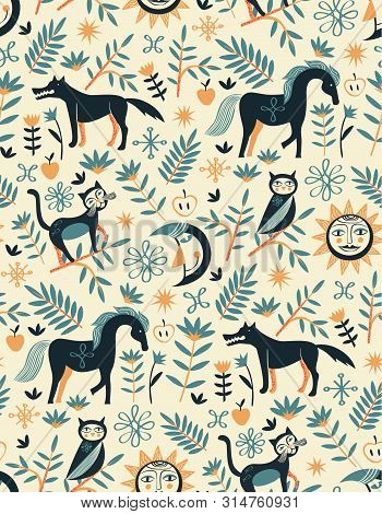 Fairy Tale Pattern Scandinavian Style Seamless Design Illustration