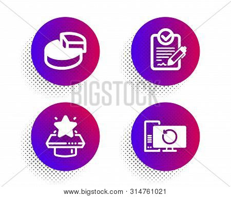 Rfp, Winner Podium And Pie Chart Icons Simple Set. Halftone Dots Button. Recovery Computer Sign. Req