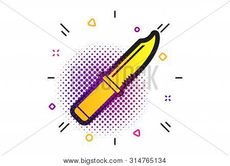 Knife Sign Icon. Halftone Dots Pattern. Edged Weapons Symbol. Stab Or Cut. Hunting Equipment. Classi