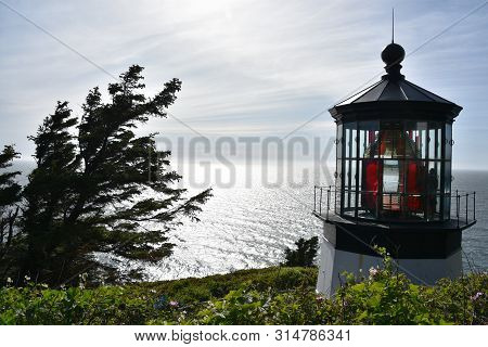 Cape Meares Lighthouse Off The Coast Of Tillamook, Oregon