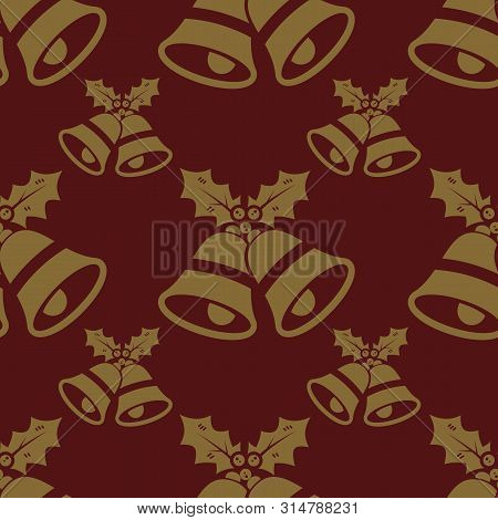 Vector Red Christmas Jingle Bell Seamless Pattern Background