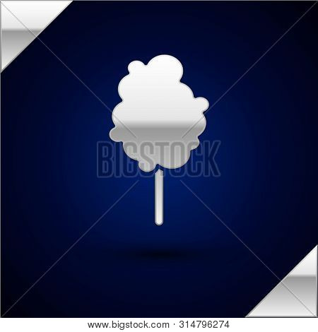 Silver Cotton Candy Icon Isolated On Dark Blue Background. Vector Illustration