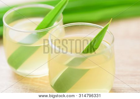 Pandan Drink In The Glass With Pandan Leaf