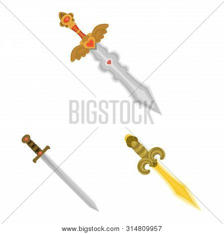 Vector Design Of Sword And Dagger Logo. Set Of Sword And Weapon Vector Icon For Stock.