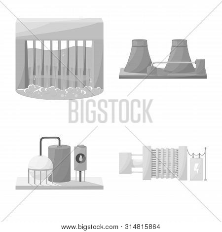 Vector Illustration Of Industrial And Ecological Sign. Collection Of Industrial And Environment Vect