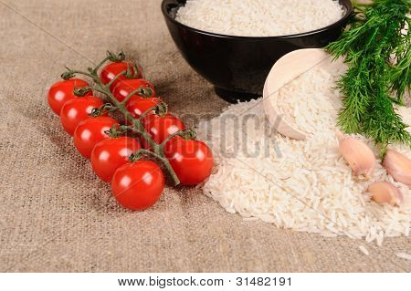 Rýže česnek kopr Tomatto na plátně