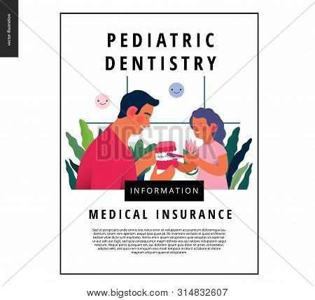 Pediatric Dentistry -medical Insurance Web Template -modern Flat Vector Concept Digital Illustration