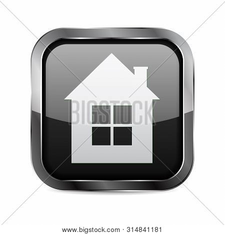 Black Square 3d Button. House Sign. Vector Illustration On White Background