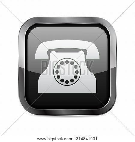 Black Square 3d Button. Phone Sign. Vector Illustration On White Background