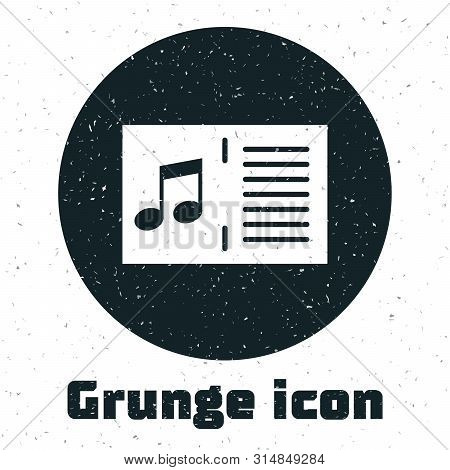 Grunge Music Book With Note Icon Isolated On White Background. Music Sheet With Note Stave. Notebook