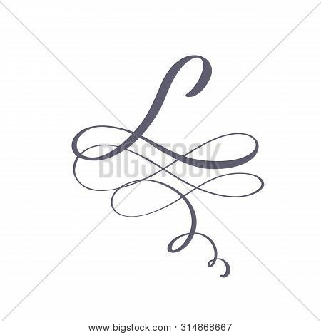 Vector Hand Drawn Calligraphic Floral L Monogram Or Logo. Uppercase Hand Lettering Letter L With Swi