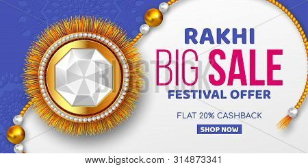 Raksha Bandhan Sale Promotion Banner Decorated Rakhi. Rakhi Festival Discound Offer. Vector Illustra