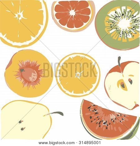 Fruit Icons Set.healthy Food.vector Illustration.fruit Watermelon Orange Apple