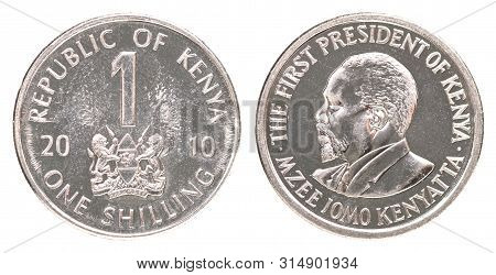 Coin 1 Shilling Kenya Isolated On White Background - Set