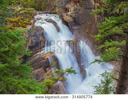 Lower Bugaboo Falls Shot With A Long Exposure For A Silky Smooth Water Effect