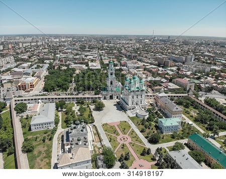 Astrakhan. Astrakhan Kremlin. Fortress. Assumption Cathedral And The Bell Tower Of The Astrakhan Kre