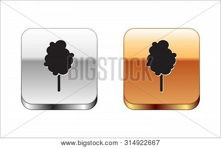 Black Cotton Candy Icon Isolated On White Background. Silver-gold Square Button. Vector Illustration