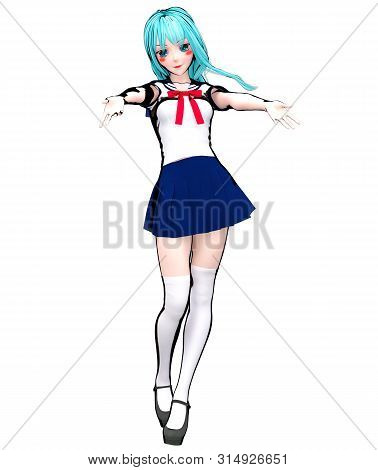 3D Japanese Anime Schoolgirl.