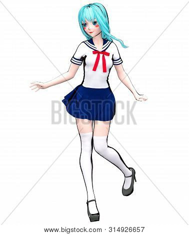 3D Japanese Anime Schoolgirl.