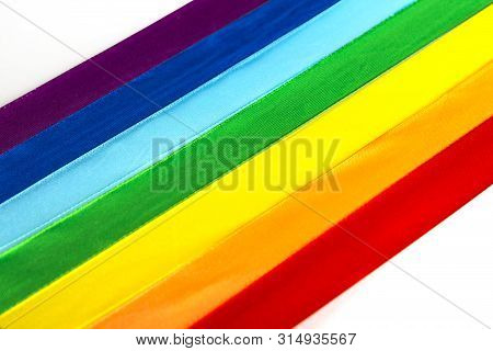 Lgbt Satin Ribbon Flag Icon On White Background.