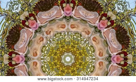 Panorama Pink Roses And Green Leaves Made Into An Abstract Shape At Sunset For A California Wedding 