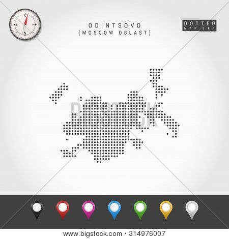 Dots Map Of Odintsovo, Moscow Oblast. Simple Silhouette Of Odintsovo. Vector Compass. Multicolored M