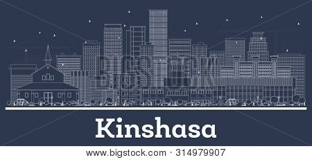 Outline Kinshasa Congo City Skyline with White Buildings. Business Travel and Tourism Concept with Modern Architecture. Kinshasa Cityscape with Landmarks.