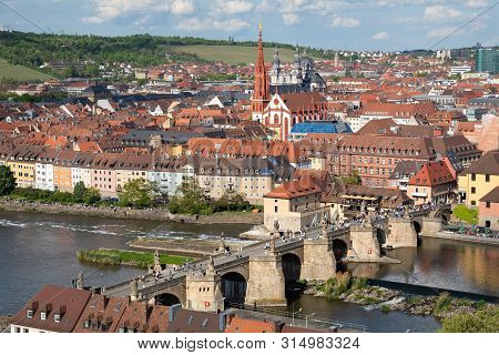 Wurzburg, Germany. Aerial Cityscape With Alte Mainbrucke Bridge