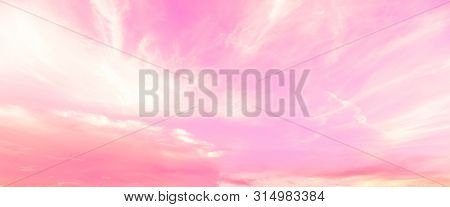 Panorama Fantacy Pink Sky And Clouds Background In Summer