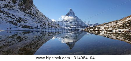 Panorama Of Of Riffelsee With Matterhorn Reflection, Switzerland (large Stitched File)