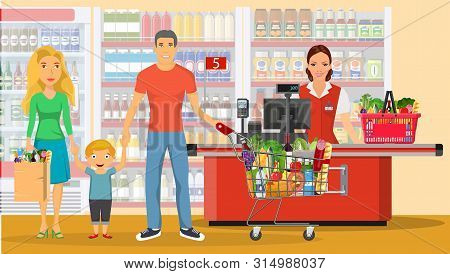 Family Shopping Characters Set, Shopping, Isolated On White. Group People. Mall Shopping, On-line Sh