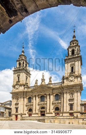 View At The Fascade Of Cathedral Of Santa Maria In Lugo, Spain