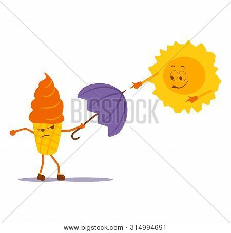 Ice Cream And Sun, Relationships, Friendship, Emotions, Feelings. Vector Illustration