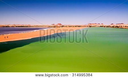 Panoramic View To Katam Aka Baramar Lake Group Of Ounianga Kebir Lakes , Ennedi, Chad