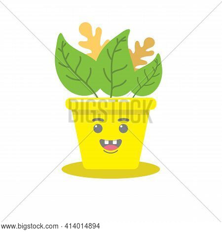 Flower With Smile And Two Theeth On Faces And Potted Vector Image