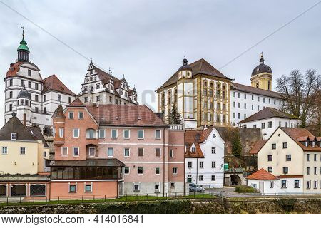 View Of Castle In Neuburg An Der Donau From River, Germany