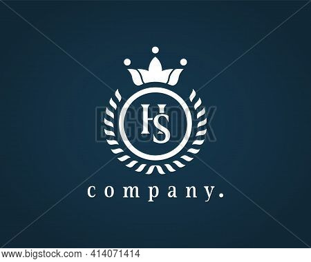 Letter Hs, H S Loral Wreath Logo Luxury Design With A Circle. Graceful, Elegant Monogram With A Crow